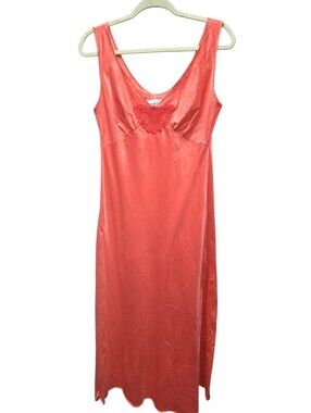 Fernando Sanchez Coral Slip/Nightgown Dress Butterfly Lace Accent Sz. Med Vntge